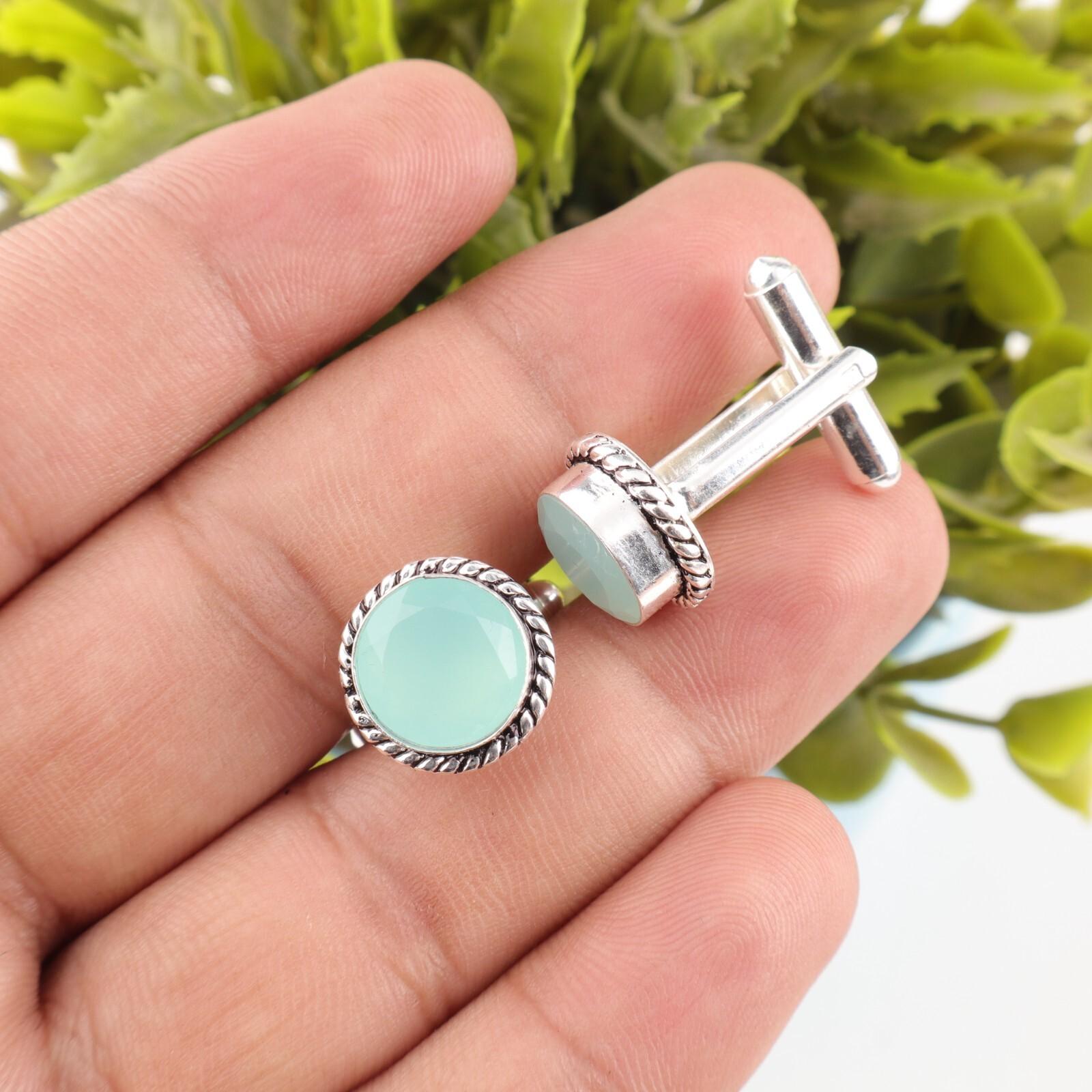 Aqua Chalcedony Gemstone 925 Sterling Silver Handcrafted Jewelry Cufflinks 0.51 CL-3-19
Aqua Chalcedony Gemstone 925 Sterling Silver Handcrafted Jewelry Cufflinks 0.51 CL-3-19