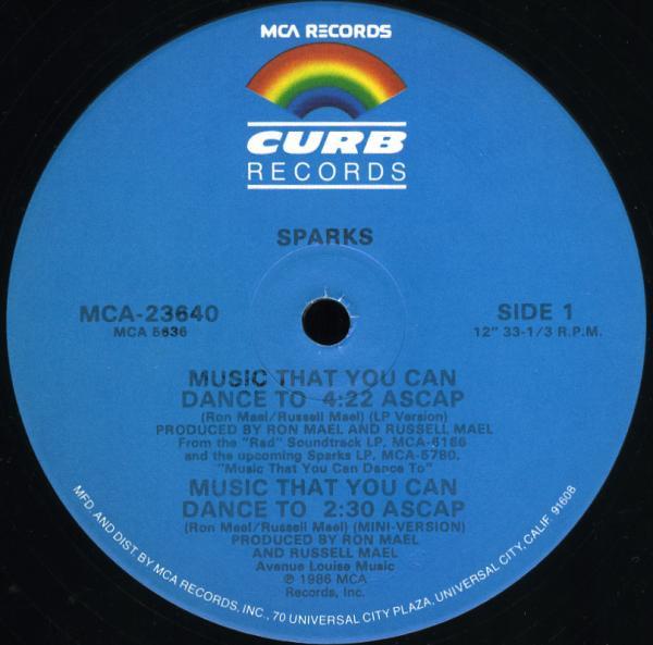 12inch Record SPARKS - Music That You Can Dance To (LP Ver MCA23640 MCA 1986 US Rock Used
12inch Record SPARKS - Music That You Can Dance To (LP Ver MCA23640 MCA 1986 US Rock Used