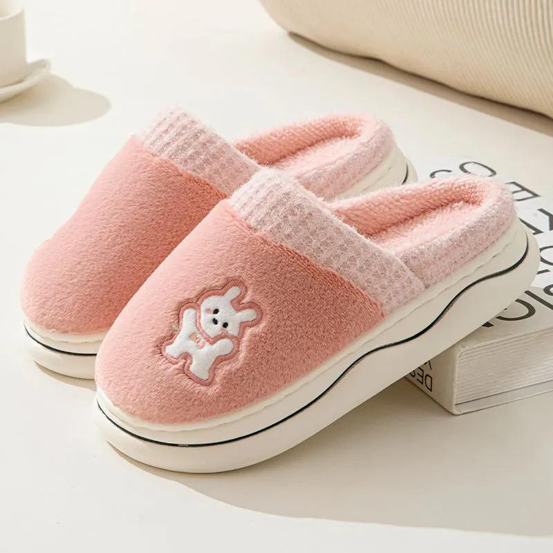 WTEMPO Женские теплые домашние тапочки из плюша на толстом плоском каблуке, большого размера, с закрытым носком, осенне-зимние хлопковые тапочки 40-41 розовый