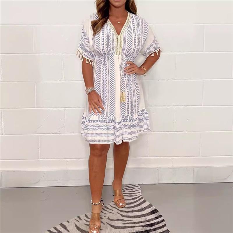 European And American Women s Summer New Style Printed Lace V-neck Short-sleeved Dress Striped Loose Casual Short Long Skirt XXXL серый/фиолетовый
European And American Women s Summer New Style Printed Lace V-neck Short-sleeved Dress Striped Loose Casual Short Long Skirt XXXL серый/фиолетовый