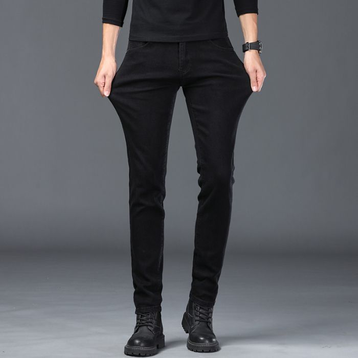 Весна и осень зима новые мужские плюшевые/обычные джинсы облегающие прямые эластичные деловые универсальные длинные брюки 38 чёрный