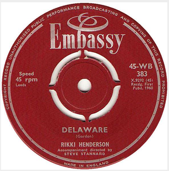 7inch Record RIKKI HENDERSON - Delaware / Lady Luck 45WB383 Embassy 1960 UK Pop Used
7inch Record RIKKI HENDERSON - Delaware / Lady Luck 45WB383 Embassy 1960 UK Pop Used