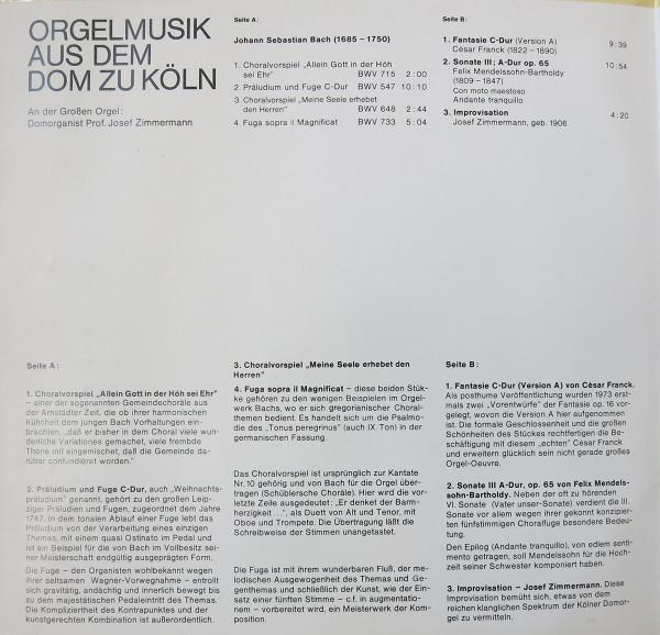 LP Record JOSEF ZIMMERMANN Orgelmusik Aus Dem Dom Zu Koln J LAD91504 LAUDATE 1977 Germany Classical Used
LP Record JOSEF ZIMMERMANN Orgelmusik Aus Dem Dom Zu Koln J LAD91504 LAUDATE 1977 Germany Classical Used