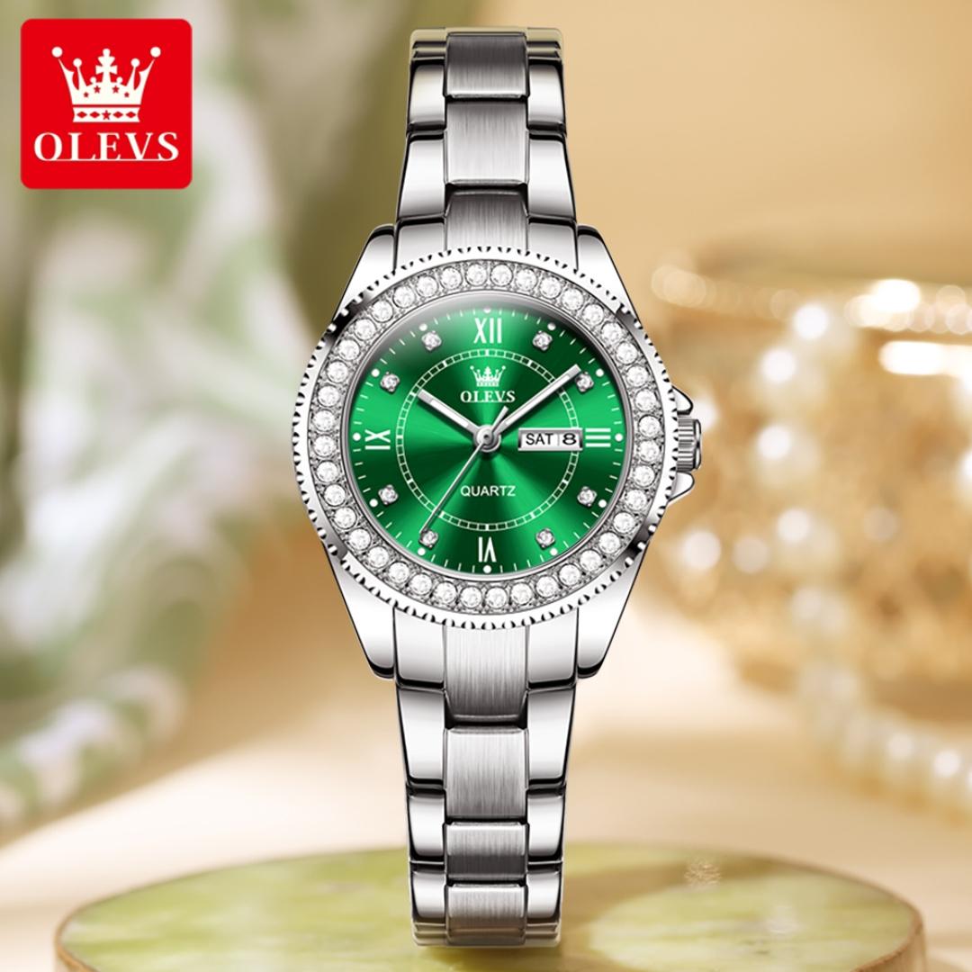 Женские часы для молодой девушки, модные, элегантные, оригинальные, кварцевые, женские, наручные часы, циферблат с кольцом, дата, неделя, водонепроницаемые, светящиеся зелёный
Женские часы для молодой девушки, модные, элегантные, оригинальные, кварцевые, женские, наручные часы, циферблат с кольцом, дата, неделя, водонепроницаемые, светящиеся зелёный