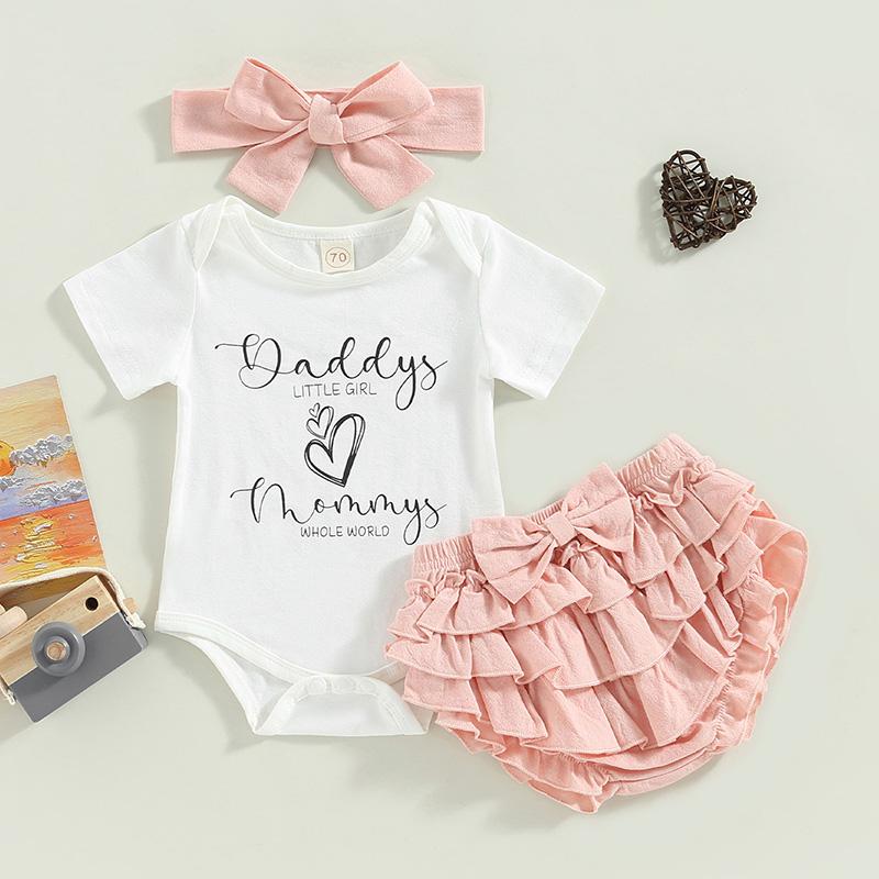 Summer Toddler Newborn Baby Girls Clothes Sets Cotton Short Sleeve Letters Print Bodysuit Tops+Ruffle Shorts+Headband 3pcs 70
Summer Toddler Newborn Baby Girls Clothes Sets Cotton Short Sleeve Letters Print Bodysuit Tops+Ruffle Shorts+Headband 3pcs 70