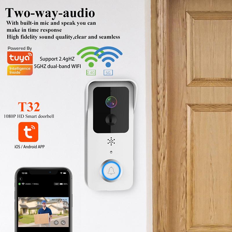 T32 Tuya APP 2.4G/5G WiFi 1080P Video Viewer Doorbell Wireless Voice Intercom Security Door Bell White
T32 Tuya APP 2.4G/5G WiFi 1080P Video Viewer Doorbell Wireless Voice Intercom Security Door Bell White
