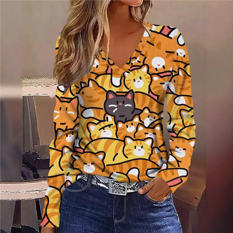 Women s V-Neck T-Shirt with Elegant Cartoon Cat Graphic - Breathable, All-Over Print. Size L
Women s V-Neck T-Shirt with Elegant Cartoon Cat Graphic - Breathable, All-Over Print. Size L