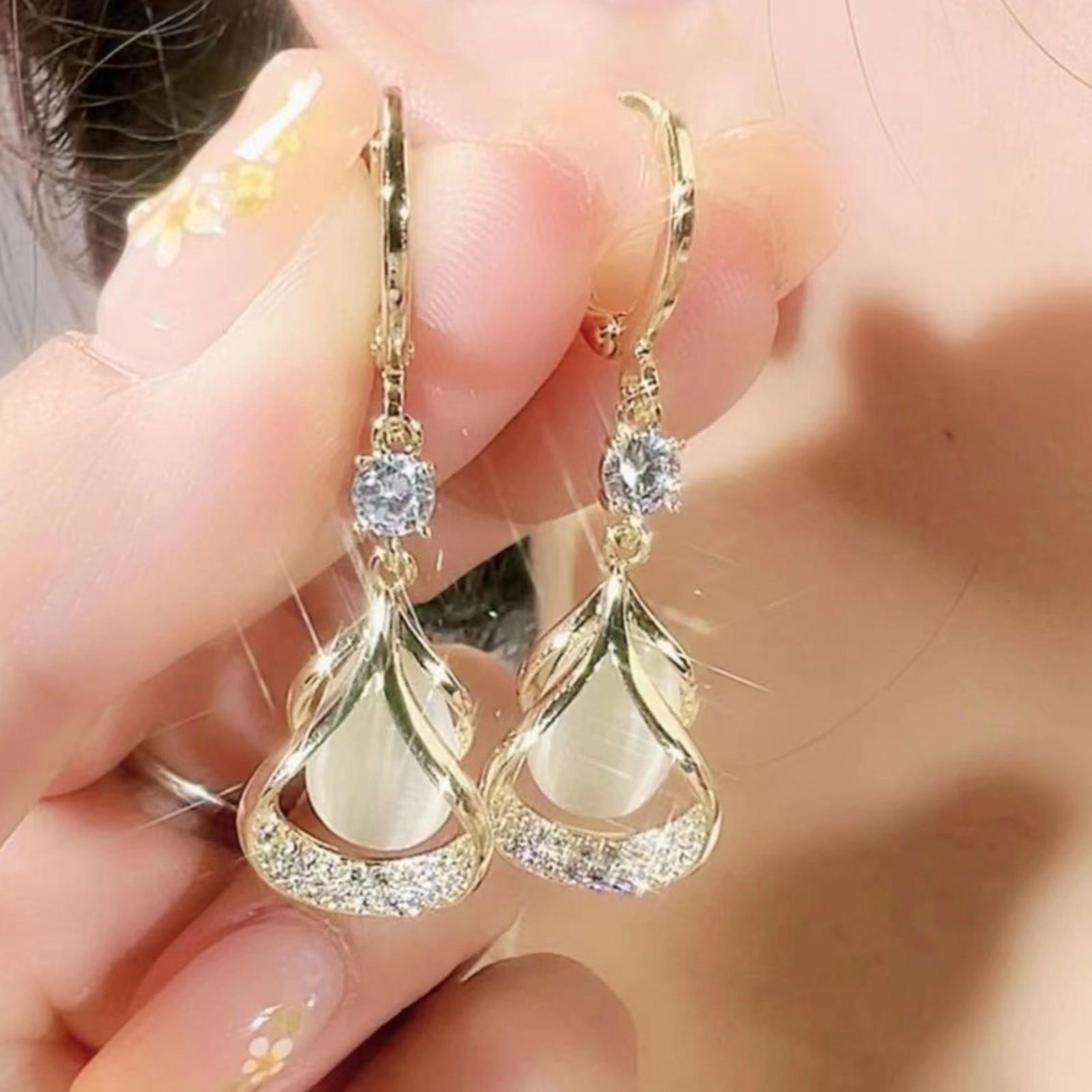 Геометрические серьги-капли «Кошачий глаз» Легкая роскошь Атмосферные Серьги-капли, визуально сужающие лицо Серьги для женщин One Size