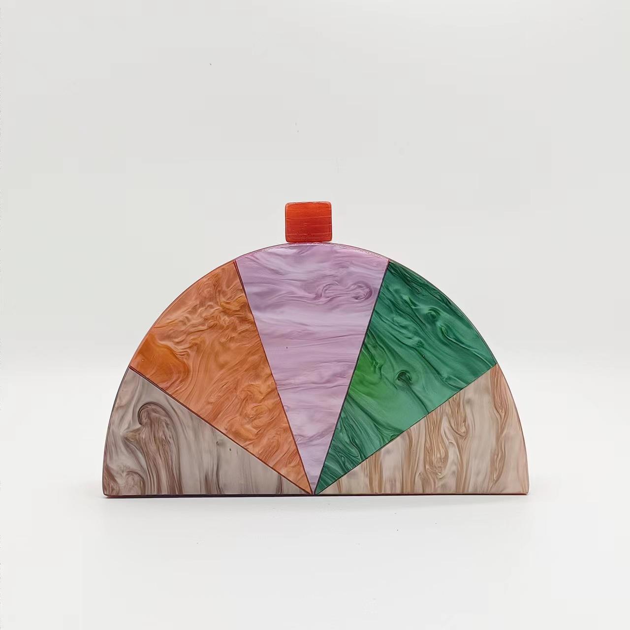 Women S Splicing Contrasting Color Oblique Span Bag Semi-Circular Acrylic Bag Fashion Wedding Dinner Clutch Bag
Women S Splicing Contrasting Color Oblique Span Bag Semi-Circular Acrylic Bag Fashion Wedding Dinner Clutch Bag