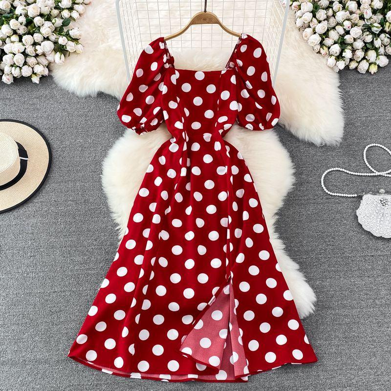 Summer K-style Bubble Slim Looking Polka Dot Dress Short Sleeve Red All yards
Summer K-style Bubble Slim Looking Polka Dot Dress Short Sleeve Red All yards