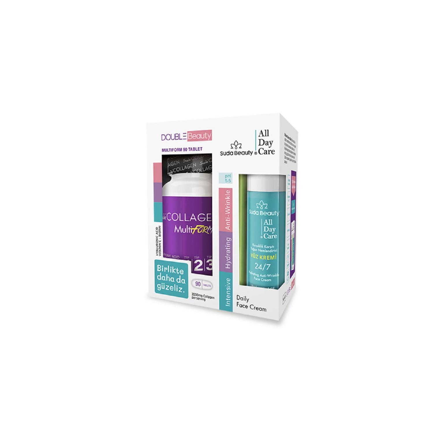 Double Beauty Multiform 90 Tablet Collagen Water Beauty-all Day Care Facial Cream 50ml
Double Beauty Multiform 90 Tablet Collagen Water Beauty-all Day Care Facial Cream 50ml