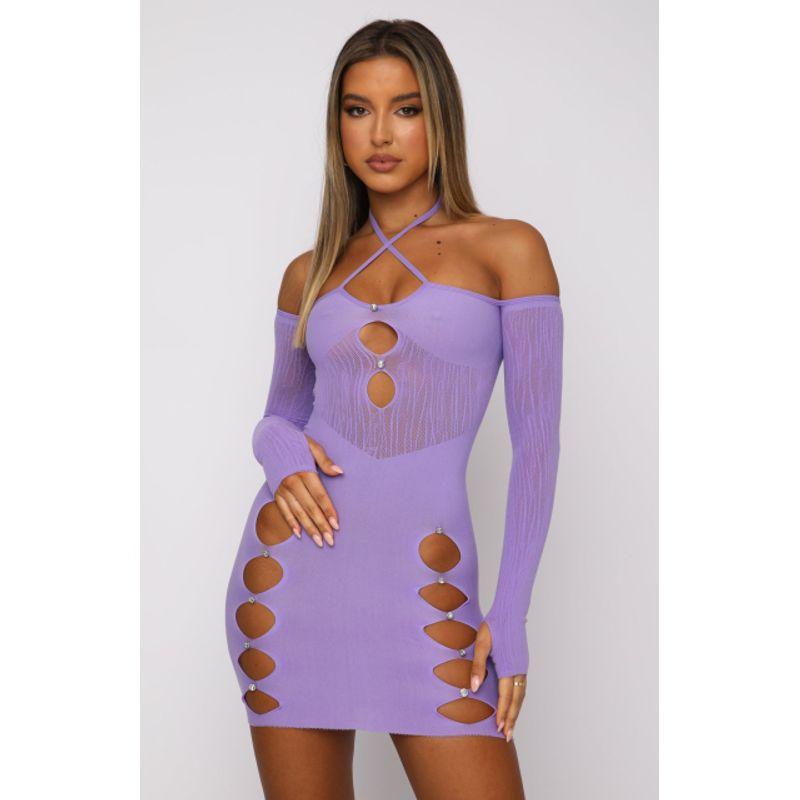 Halterneck Cutout Strappy Hip Dress Halterneck Hollow out Strap Sheath Dress Purple S
Halterneck Cutout Strappy Hip Dress Halterneck Hollow out Strap Sheath Dress Purple S