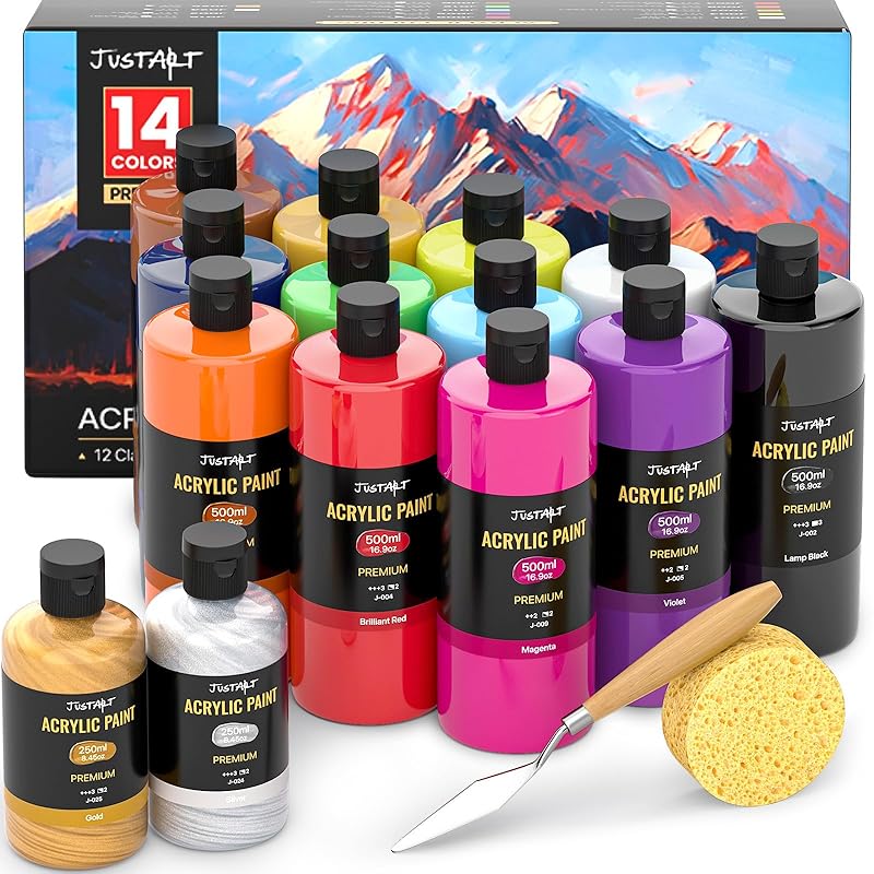 JusArt acrylic paint 14 color set large capacity 500ML acrylic paint set large bottle safety quick drying waterproof Durability art art class
JusArt acrylic paint 14 color set large capacity 500ML acrylic paint set large bottle safety quick drying waterproof Durability art art class