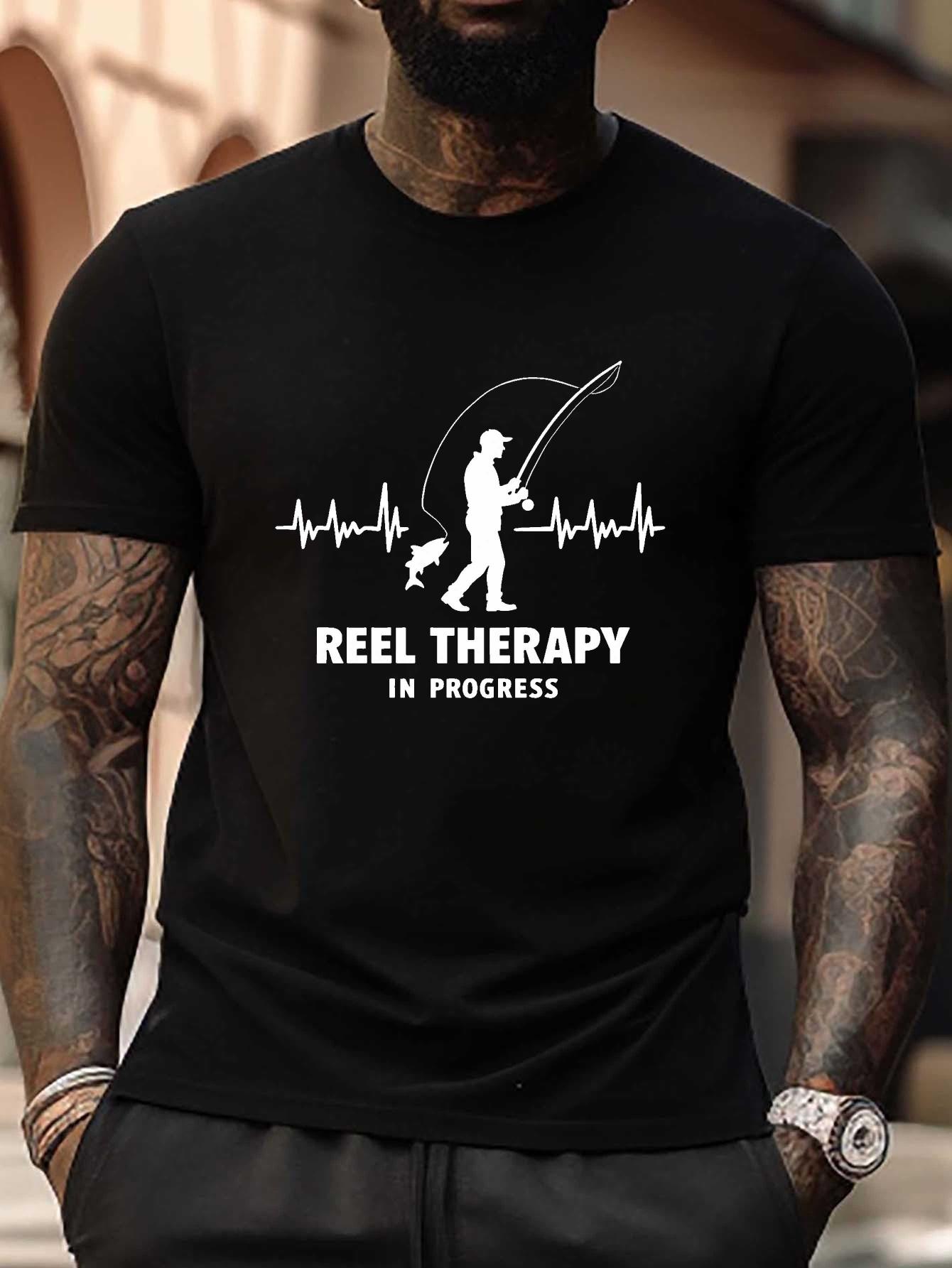 Plus Size Reel Therapy In Progress Graphic T-shirt - Casual Black Fishing Design with ECG Line & Silhouette L
Plus Size Reel Therapy In Progress Graphic T-shirt - Casual Black Fishing Design with ECG Line & Silhouette L