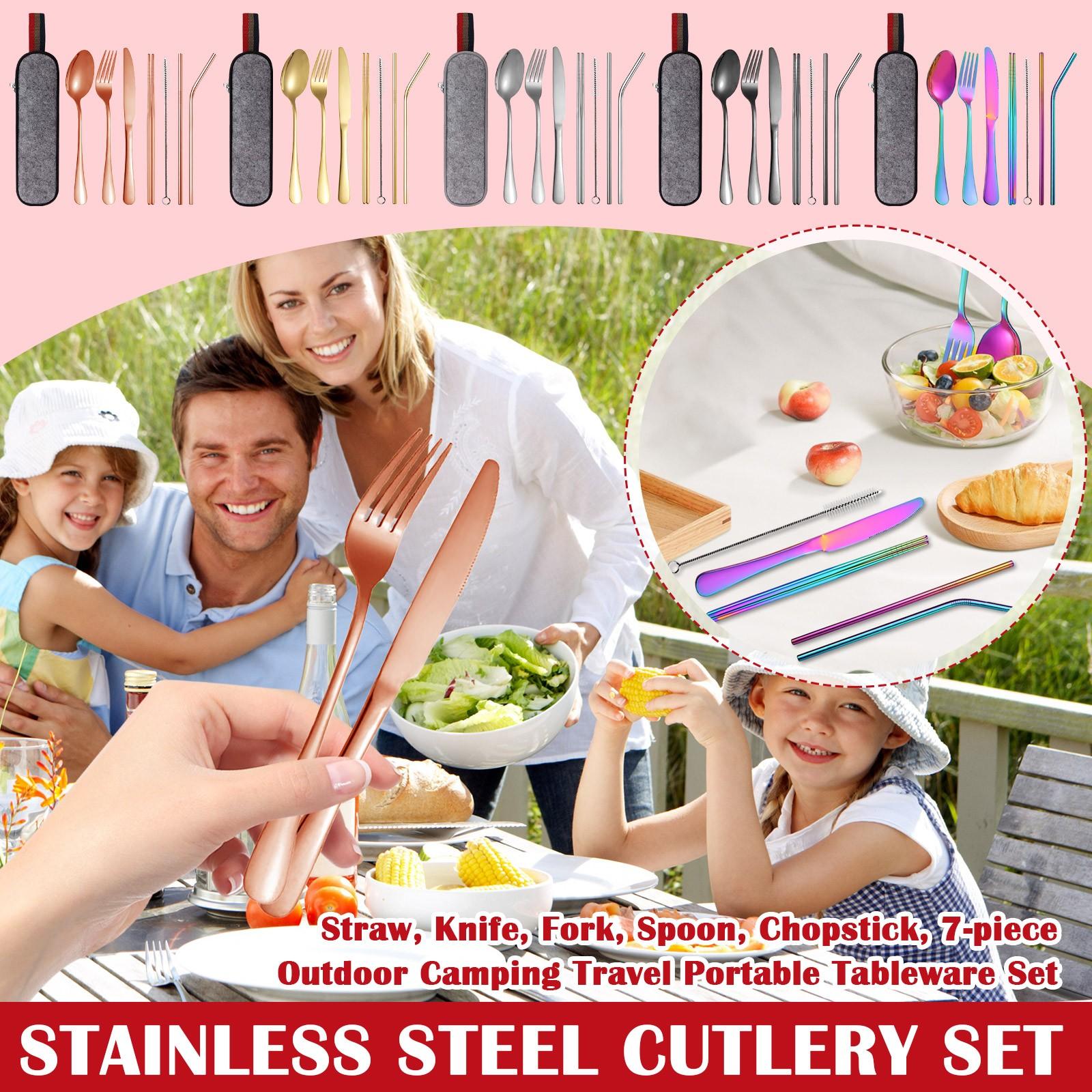 Stainless Steel Tableware Set Straw Knife Fork Spoon Chopsticks Seven-piece Set Outdoor Camping Travel Portable Tableware One Size срібний
Stainless Steel Tableware Set Straw Knife Fork Spoon Chopsticks Seven-piece Set Outdoor Camping Travel Portable Tableware One Size срібний