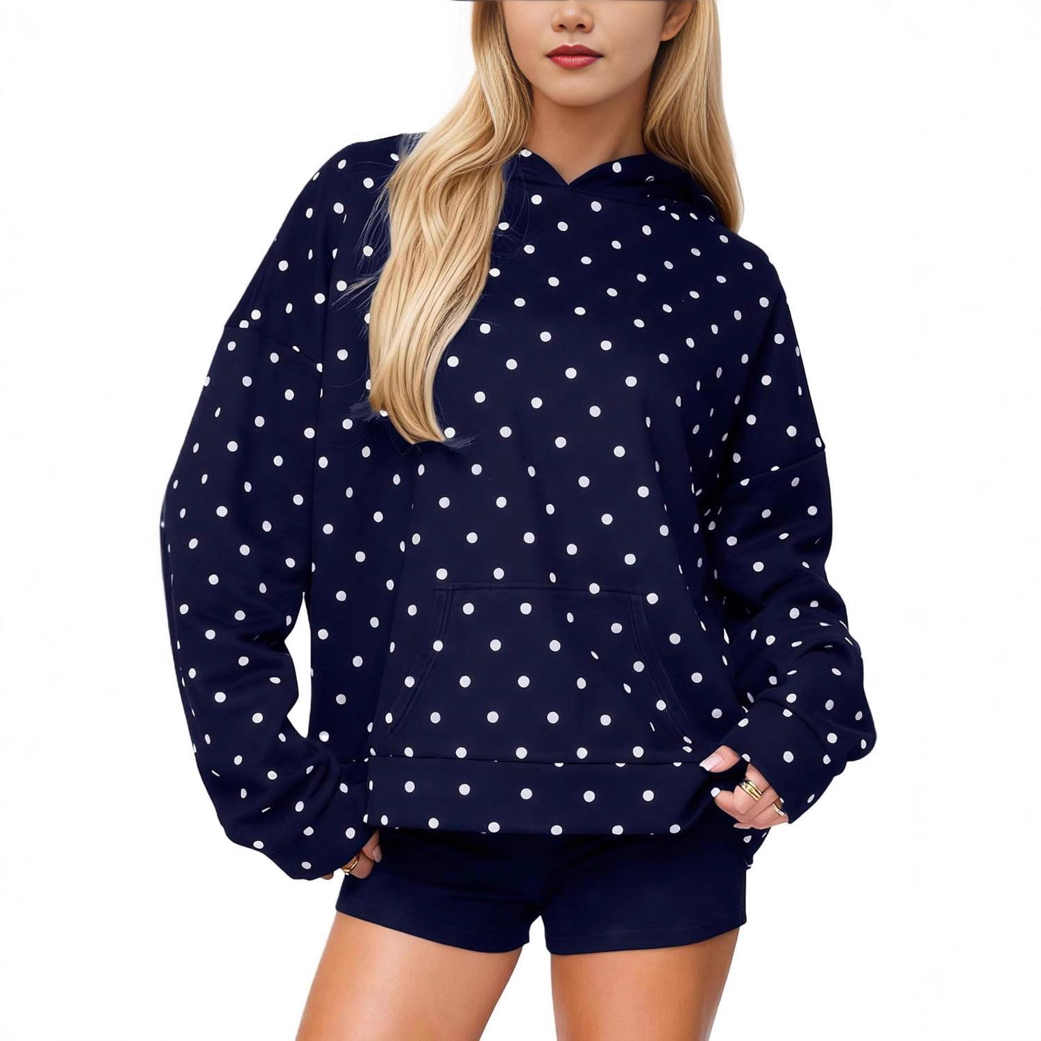 Black Hooded Long Sleeve Polka Dot Sweatshirt L Темно-синій
Black Hooded Long Sleeve Polka Dot Sweatshirt L Темно-синій