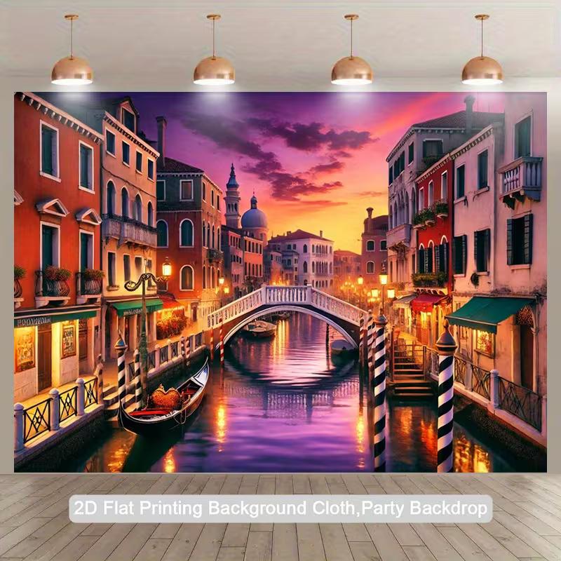 2D Romantic Backdrop, Venetian Canal with Historic Buildings and Twilight Sky Background 47.2x31.5inch/120*80cm
2D Romantic Backdrop, Venetian Canal with Historic Buildings and Twilight Sky Background 47.2x31.5inch/120*80cm