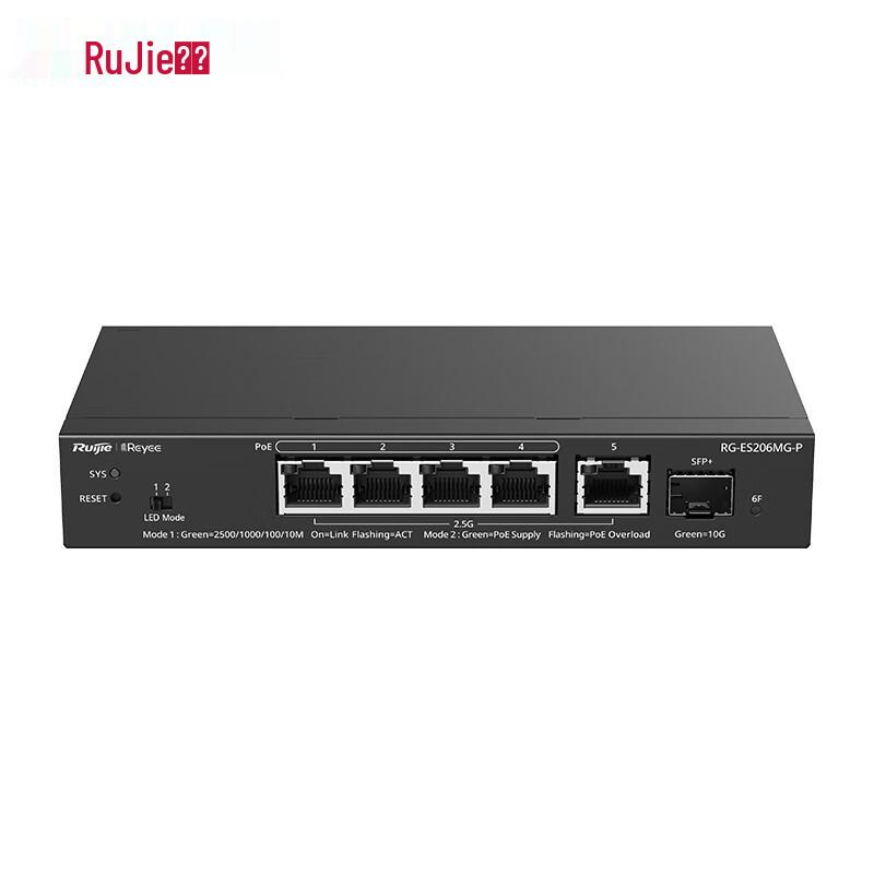 Ruijie RG-ES206MG-P 6-Port 2.5G Managed PoE Switch with 10G Uplink
Ruijie RG-ES206MG-P 6-Port 2.5G Managed PoE Switch with 10G Uplink