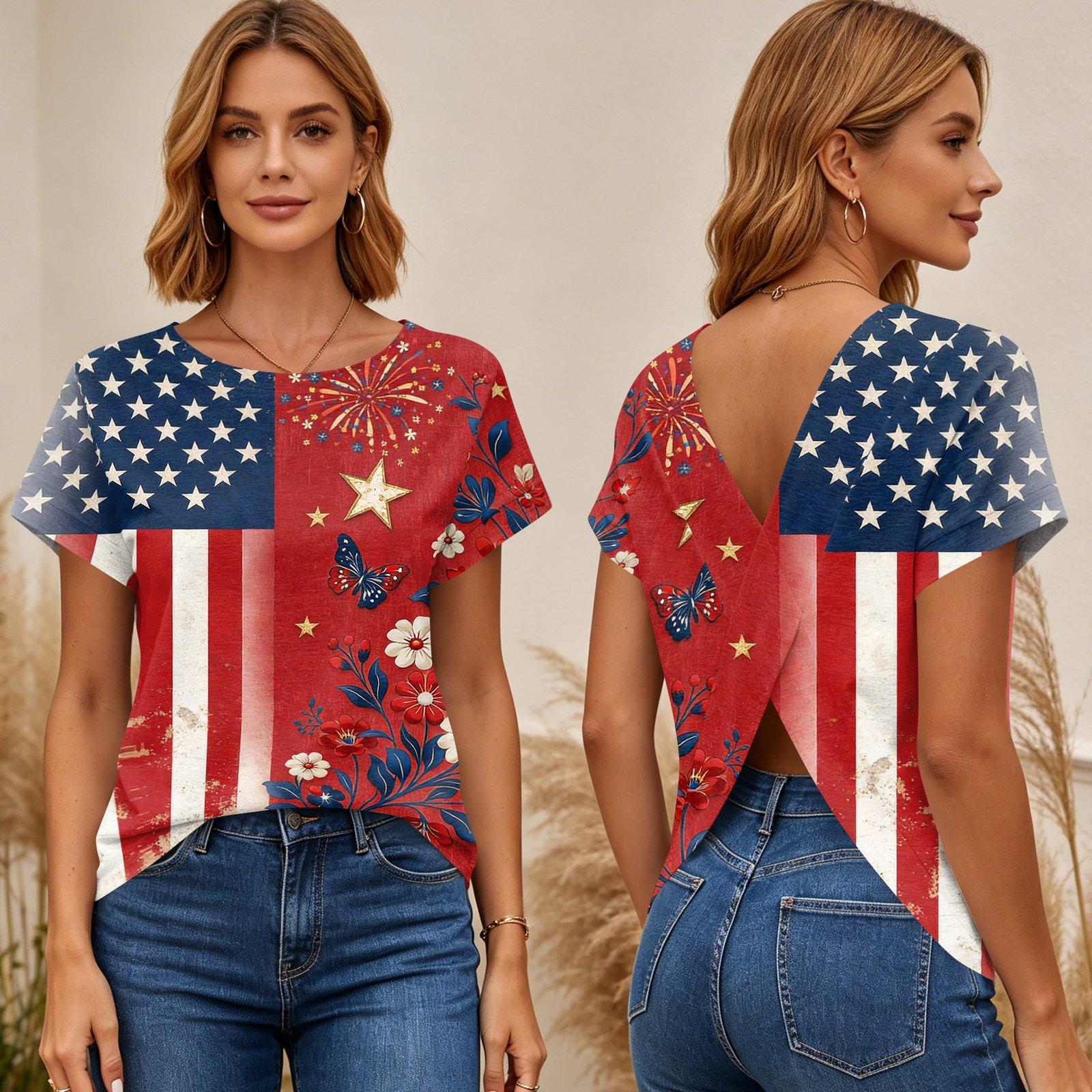 Women s Short Sleeve T-Shirt Cross Back Design Independence Day Print Casual Lightweight Top Summer Style S красный
Women s Short Sleeve T-Shirt Cross Back Design Independence Day Print Casual Lightweight Top Summer Style S красный