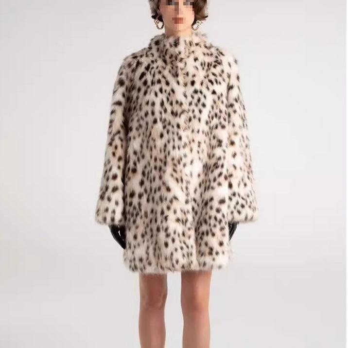Women s Lynx Print Stand-Up Collar Faux Fur Mid-Length Coat for Autumn/Winter Large
Women s Lynx Print Stand-Up Collar Faux Fur Mid-Length Coat for Autumn/Winter Large