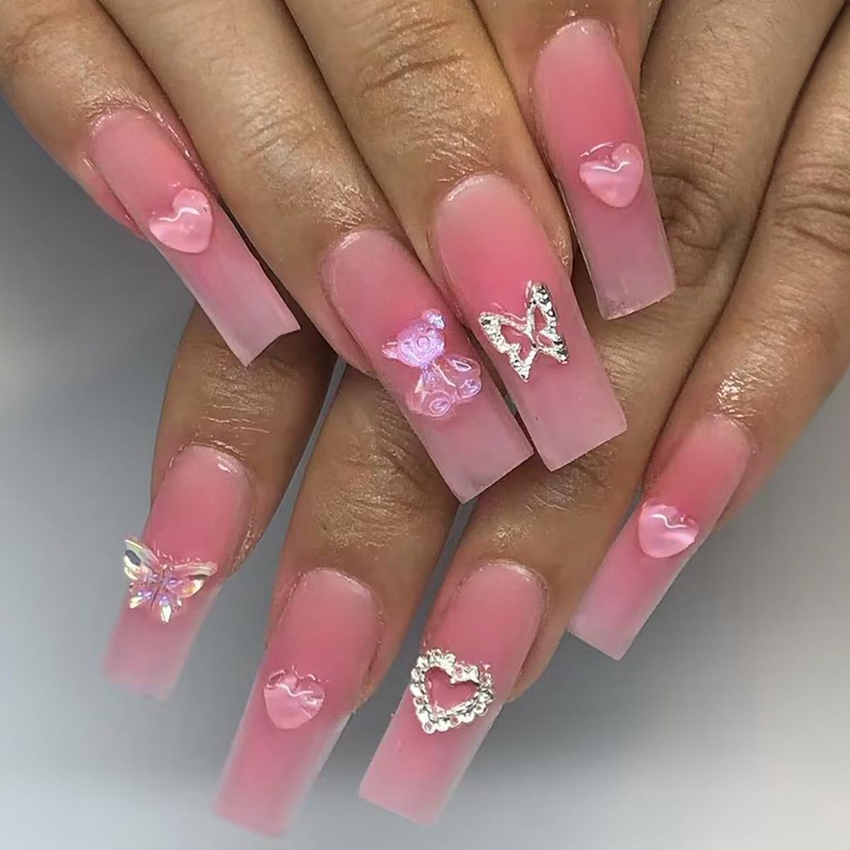 Sweetheart Long-Lasting Pink Matte Press-On Nails with 3D Heart & Butterfly Designs
Sweetheart Long-Lasting Pink Matte Press-On Nails with 3D Heart & Butterfly Designs