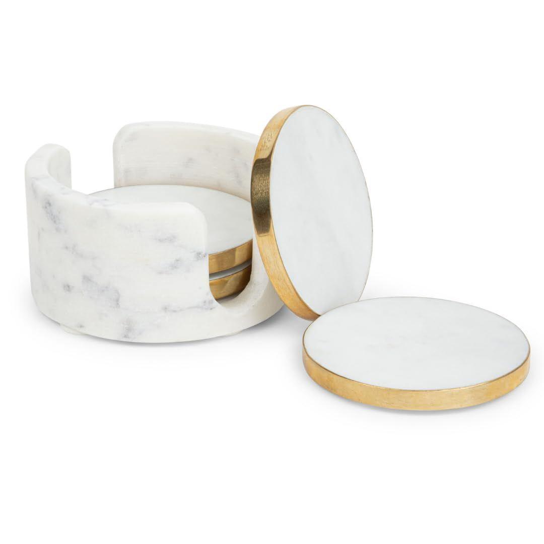 Marble Coasters Set of 4 with Holder, White Marble Thick Brass Rim, Dining Table Coasters for Hot Pots Tea & Coffee Mugs Table
Marble Coasters Set of 4 with Holder, White Marble Thick Brass Rim, Dining Table Coasters for Hot Pots Tea & Coffee Mugs Table