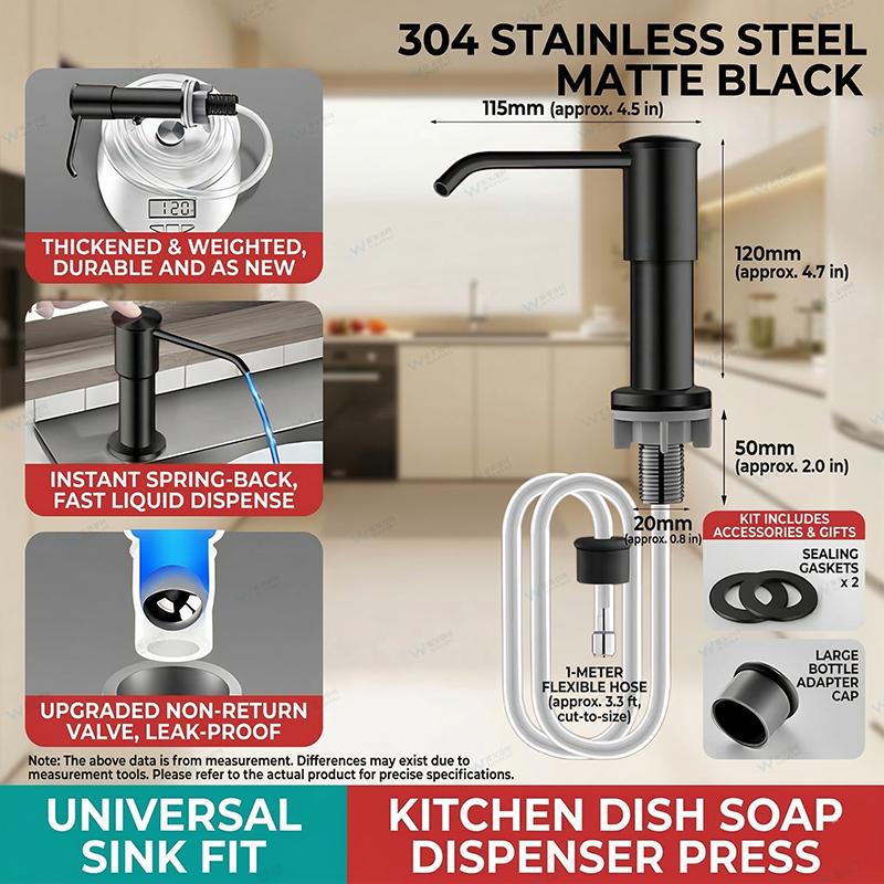 Stainless Steel Kitchen Sink Soap Dispenser Liquid Dish Soap Pump for Kitchen Countertop Rustproof Dishwashing Liquid Container
Stainless Steel Kitchen Sink Soap Dispenser Liquid Dish Soap Pump for Kitchen Countertop Rustproof Dishwashing Liquid Container