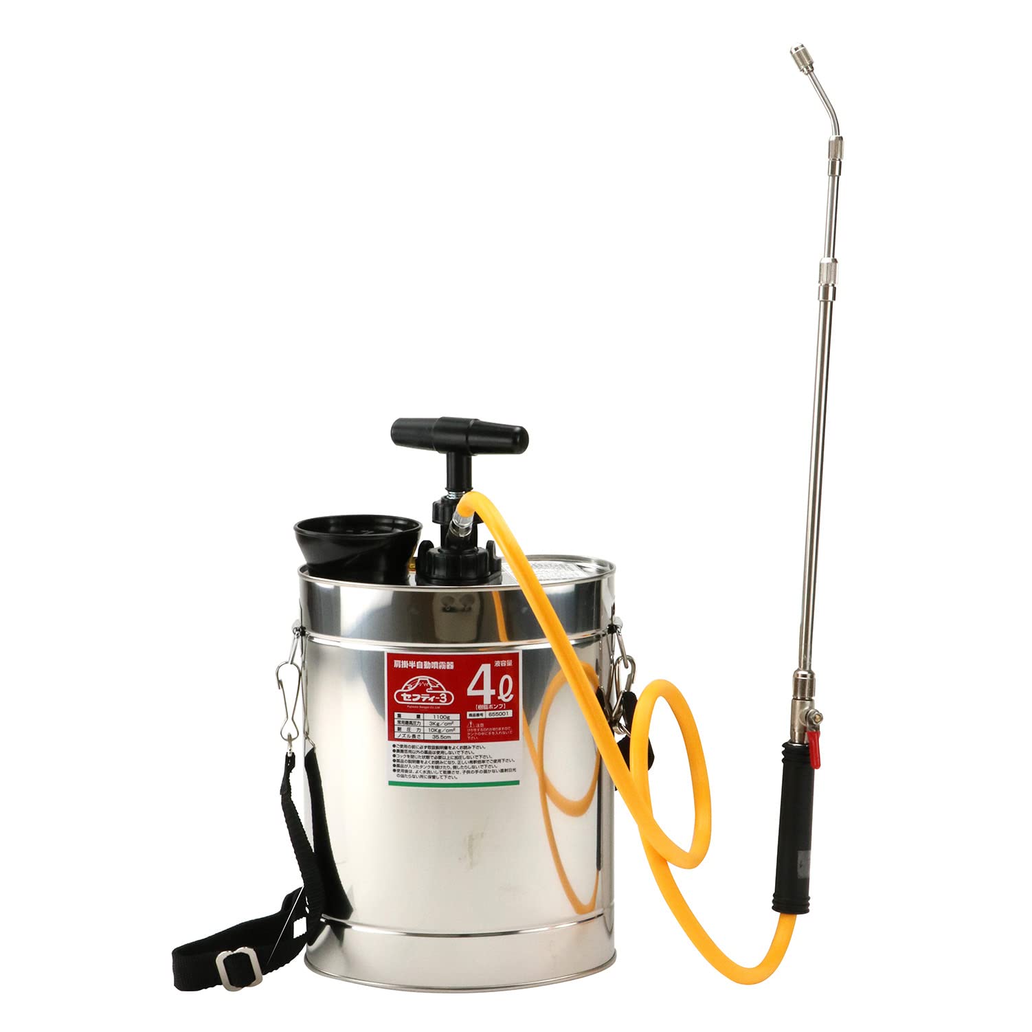 Safety-3 Long Touch Shoulder-Mounted Semi-Automatic Sprayer, 4L Capacity, Resin Pump, 90cm Nozzle, Single Nozzle
Safety-3 Long Touch Shoulder-Mounted Semi-Automatic Sprayer, 4L Capacity, Resin Pump, 90cm Nozzle, Single Nozzle