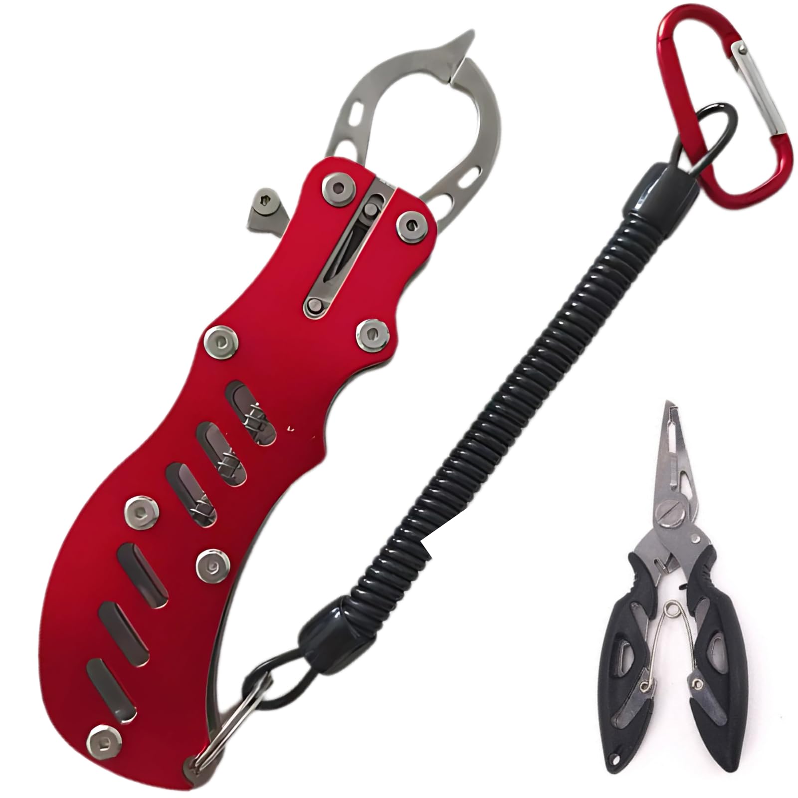 HODAKy Fish Grip Fishing Tackle Fish Catcher Aluminum Alloy with Safety Rope, Red (Includes Multifunctional Fishing Pliers)
HODAKy Fish Grip Fishing Tackle Fish Catcher Aluminum Alloy with Safety Rope, Red (Includes Multifunctional Fishing Pliers)