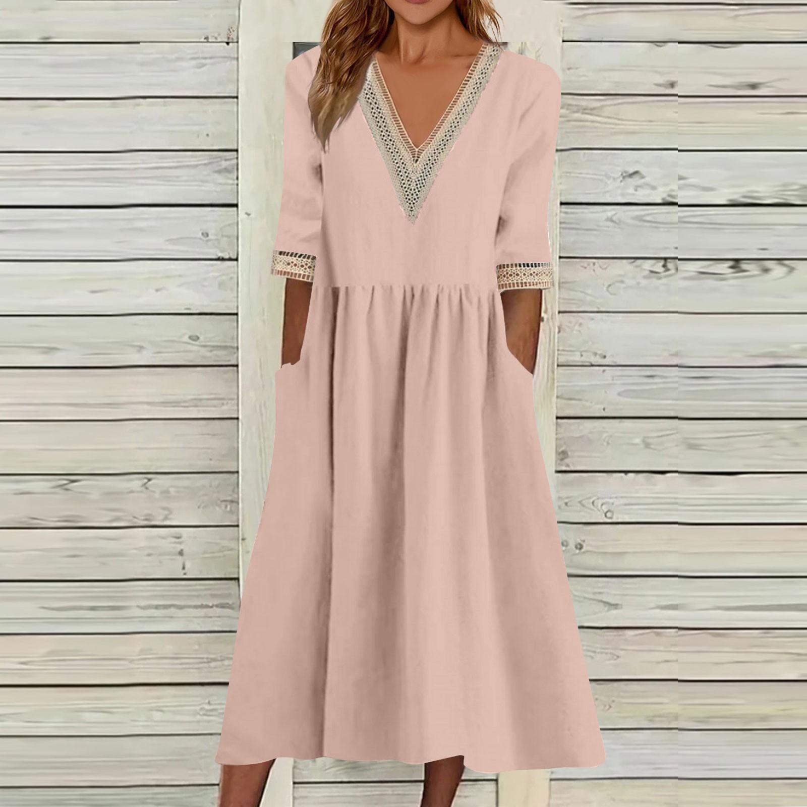 Весенне-летнее женское однотонное кружевное платье с короткими рукавами и v-образным вырезом до талии XL розовый
Весенне-летнее женское однотонное кружевное платье с короткими рукавами и v-образным вырезом до талии XL розовый