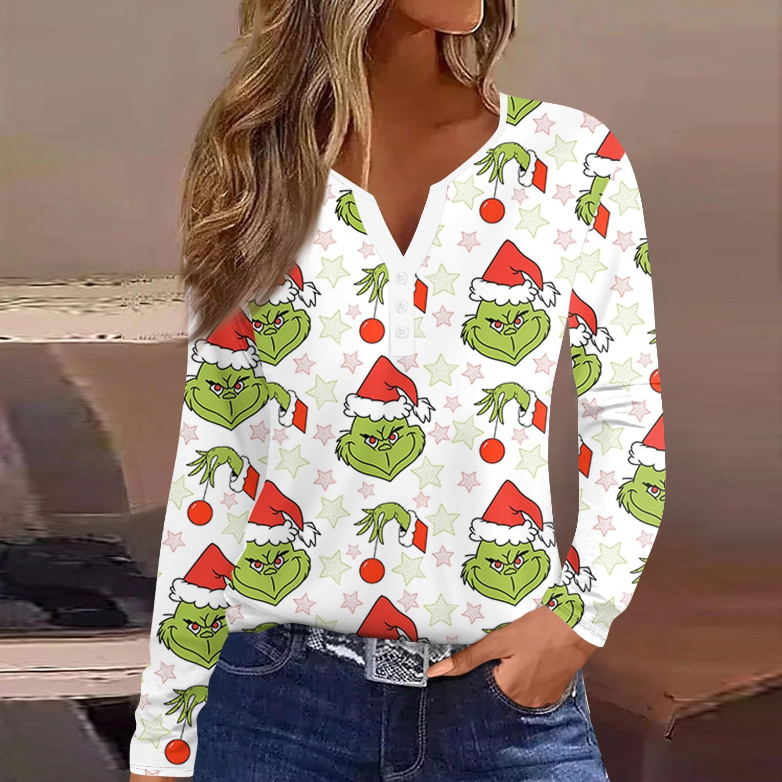 Женская футболка с прямыми плечами и рождественским принтом, длинными рукавами, прямыми плечами и V-образным вырезом на пуговицах XXL
Женская футболка с прямыми плечами и рождественским принтом, длинными рукавами, прямыми плечами и V-образным вырезом на пуговицах XXL