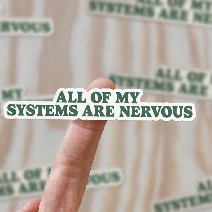 1 шт., 3-дюймовая съемная уличная водонепроницаемая виниловая юмористическая креативная наклейка для выражения эмоций, наклейка «Нервная система», наклейка «Тревога» 3*0.47 Inches разноцветный
1 шт., 3-дюймовая съемная уличная водонепроницаемая виниловая юмористическая креативная наклейка для выражения эмоций, наклейка «Нервная система», наклейка «Тревога» 3*0.47 Inches разноцветный