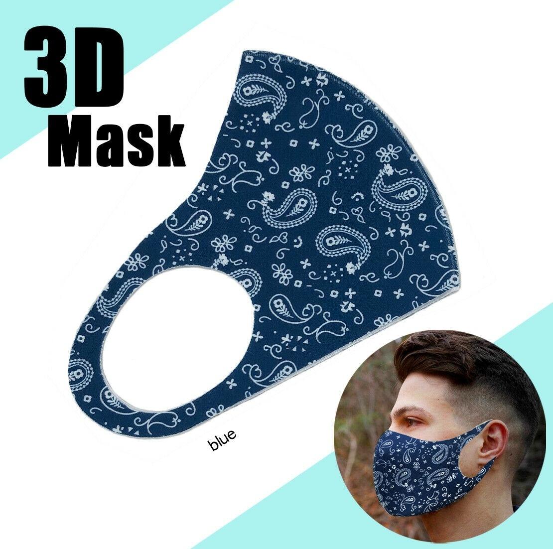 Новинка, 1 шт., летняя тонкая дышащая маска унисекс, пыленепроницаемая, анти-уф, многоразовая, моющаяся, с принтом, муфель для рта и рта на половину лица синий