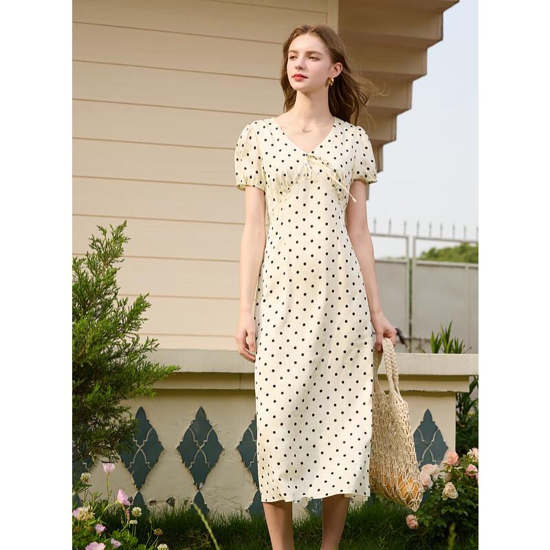 Sancai 2025 Summer French Retro Polka Dot V-neck A-line Dress S
Sancai 2025 Summer French Retro Polka Dot V-neck A-line Dress S