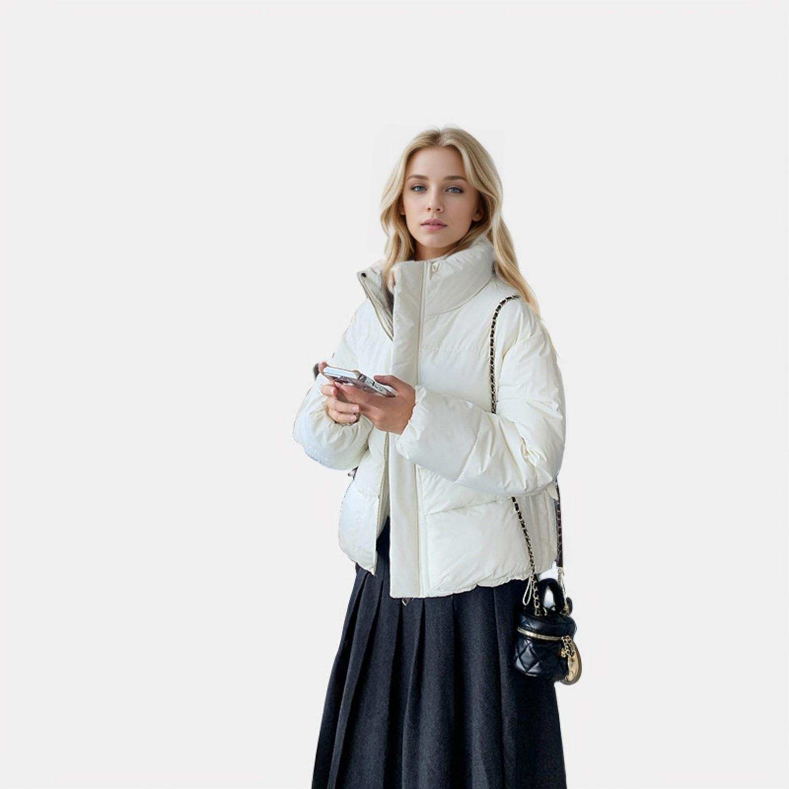 Женская мода Тонкий утолщенный короткий молния зимнее теплое хлопковое пальто пуховик XL белый