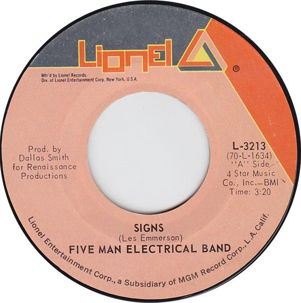 7inch Record FIVE MAN ELECTRICAL BAND - Signs L3213 Lionel Records 1971 US Rock Used
7inch Record FIVE MAN ELECTRICAL BAND - Signs L3213 Lionel Records 1971 US Rock Used