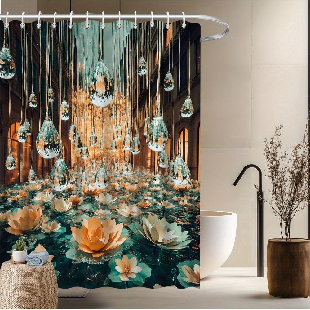 Water Droplets & Lotus Flower Shower Curtain, Urban Cityscape With Blooming Lotuses & Crystal Lights, 12 Hooks W60H190(CM)-1 Pcs
Water Droplets & Lotus Flower Shower Curtain, Urban Cityscape With Blooming Lotuses & Crystal Lights, 12 Hooks W60H190(CM)-1 Pcs