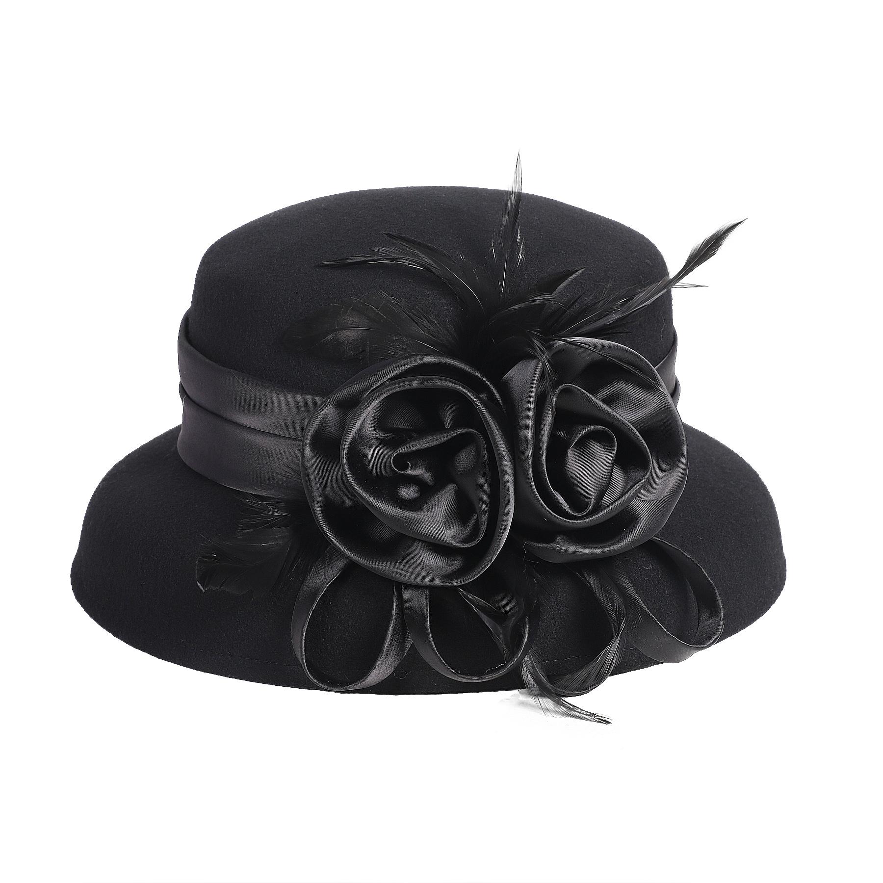 Винтажная шерстяная шляпка-клош в стиле 1920-х годов, черная с атласным цветком, церковный дерби-фасинатор, отделка перьями чёрный
Винтажная шерстяная шляпка-клош в стиле 1920-х годов, черная с атласным цветком, церковный дерби-фасинатор, отделка перьями чёрный
