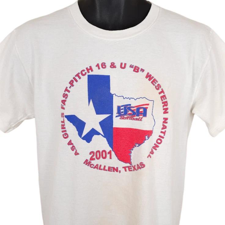 Vintage Softball Fast Pitch T Shirt Mens Size Medium White Y2K 2001 McAllen TX S
Vintage Softball Fast Pitch T Shirt Mens Size Medium White Y2K 2001 McAllen TX S