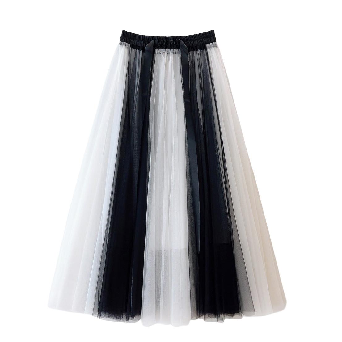 DX ~ ~ газовая юбка с блокировкой цвета, корейская версия, сетчатая юбка с большим подолом, нежный стиль, длинная юбка в Корейском стиле, сезонная юбка One size