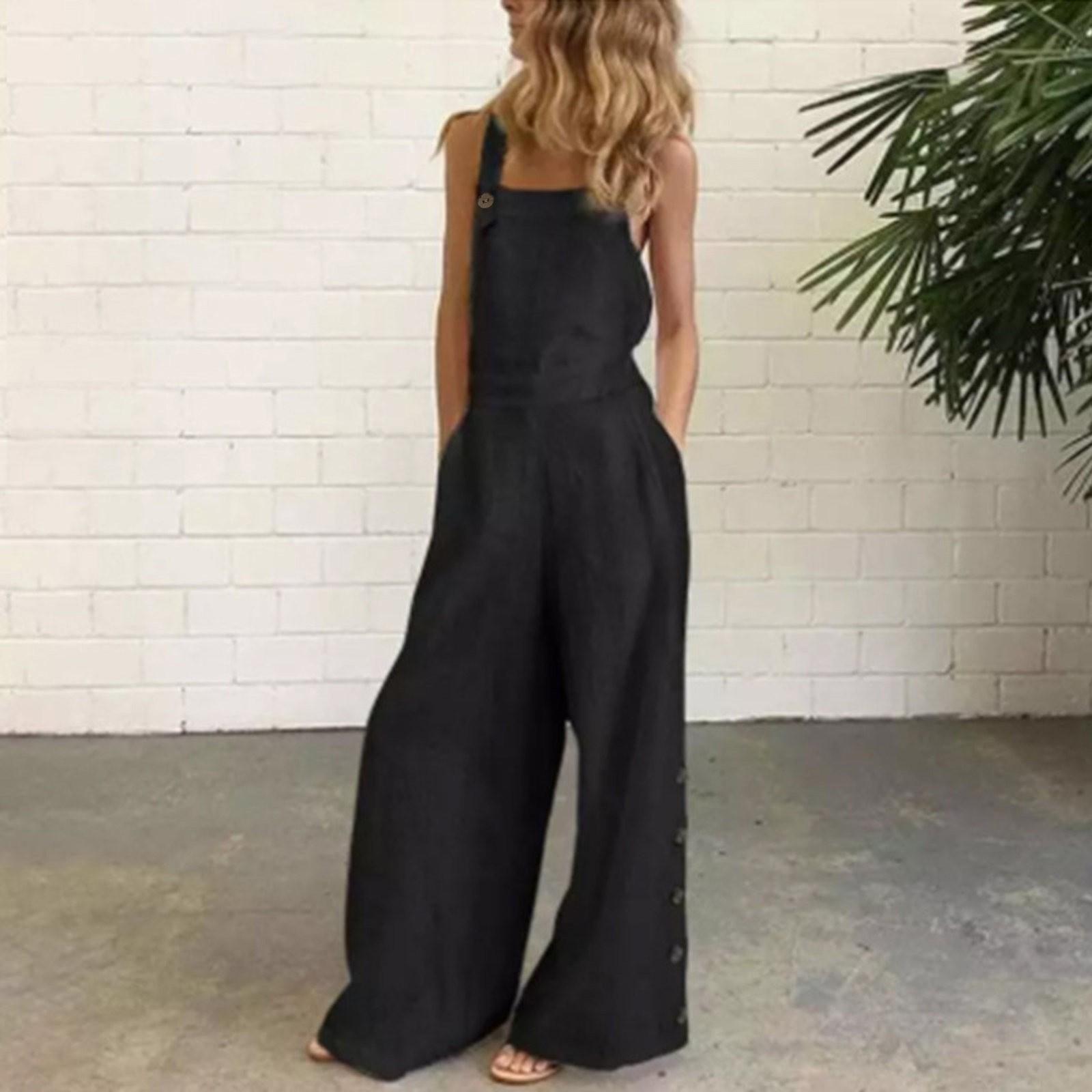 Women s Casual Color Denim Side Pockets Wide Leg Side Button Jumpsuit L чорний
Women s Casual Color Denim Side Pockets Wide Leg Side Button Jumpsuit L чорний
