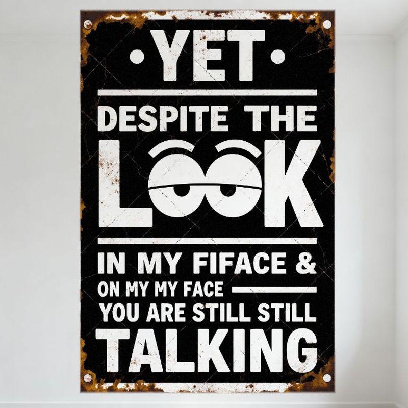 Vintage Rustic Black Metal Sign with Cartoon Eyes Humorous Text YET DESPITE THE LOOK... Home Bar Man Cave Wall Decor 20x30cm(7.8x11.8inch)
Vintage Rustic Black Metal Sign with Cartoon Eyes Humorous Text YET DESPITE THE LOOK... Home Bar Man Cave Wall Decor 20x30cm(7.8x11.8inch)