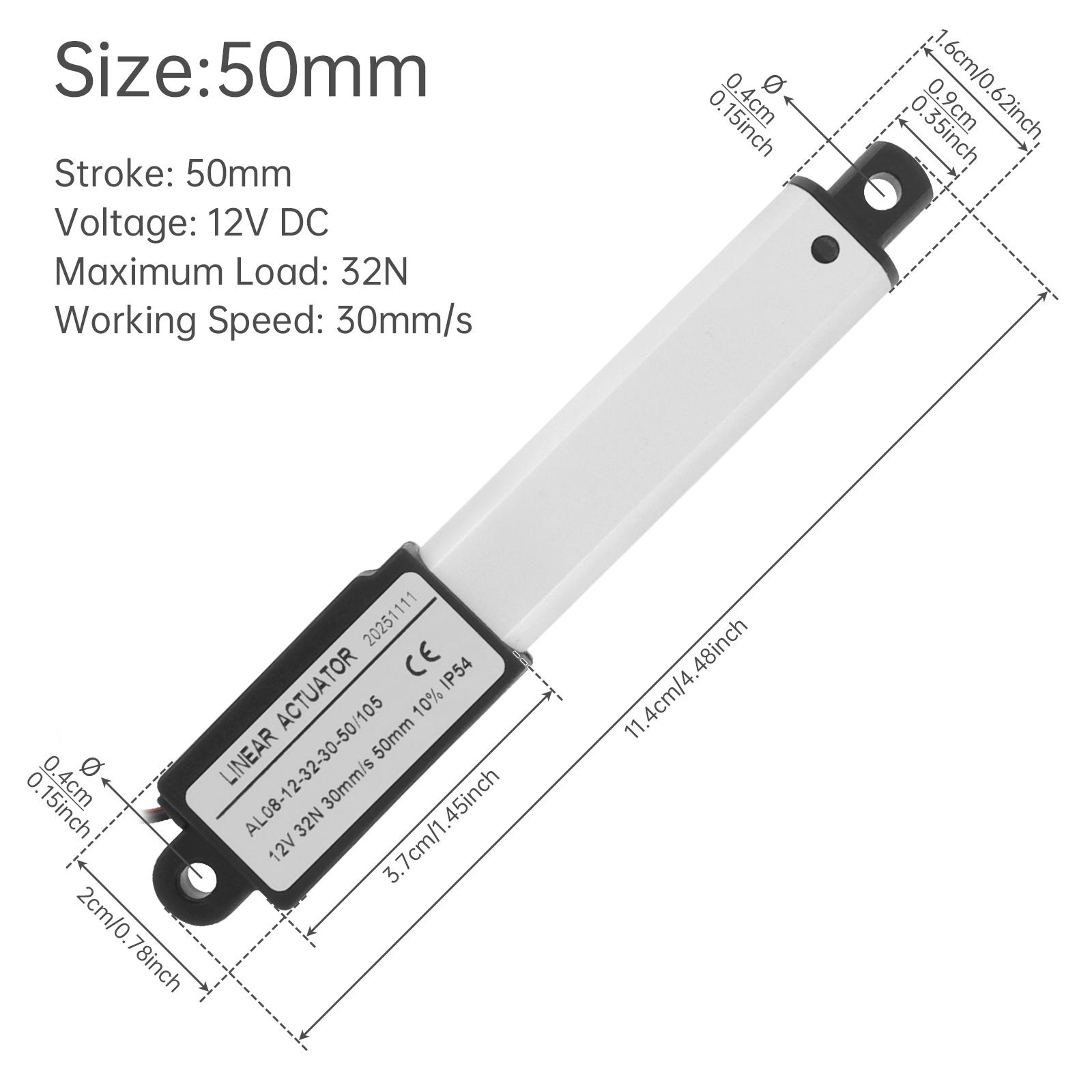 Mini Electric Linear Actuator 12V 10-200mm Stroke Electric Reciprocating Lifting Linear Motion Actuator for Home Automation with Mounting Brackets 50mm
Mini Electric Linear Actuator 12V 10-200mm Stroke Electric Reciprocating Lifting Linear Motion Actuator for Home Automation with Mounting Brackets 50mm