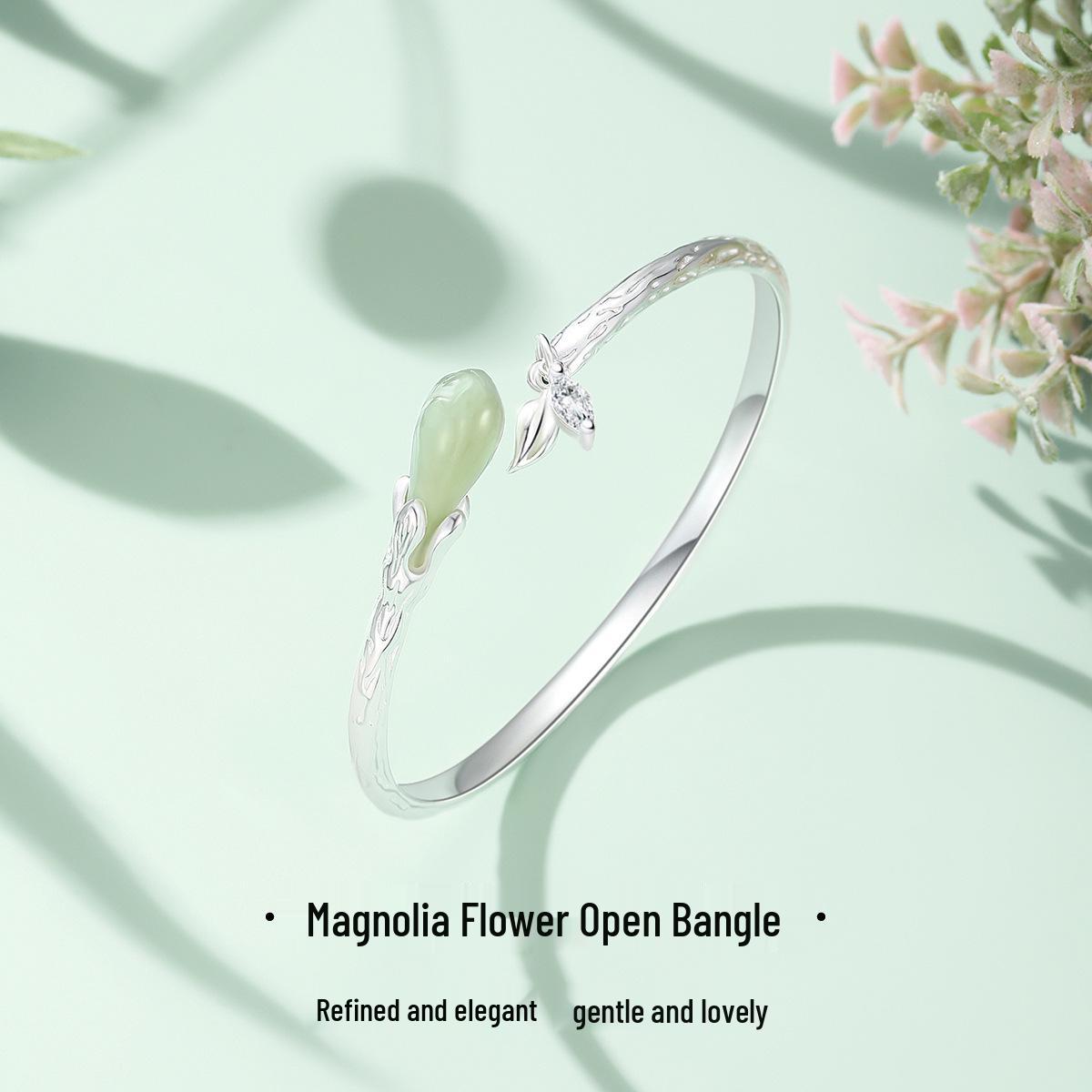 Magnolia Hetian Jade Open Adjustable 925 Sterling Silver Bangle - Women s Versatile High-End Design Pure Silver
Magnolia Hetian Jade Open Adjustable 925 Sterling Silver Bangle - Women s Versatile High-End Design Pure Silver