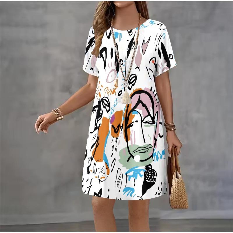 Women Elegant Print Casual Retro Mini Round Neck A-line Dress Temperament Dress Summer New Short Sleeved Dress Fashion New Dress S
Women Elegant Print Casual Retro Mini Round Neck A-line Dress Temperament Dress Summer New Short Sleeved Dress Fashion New Dress S