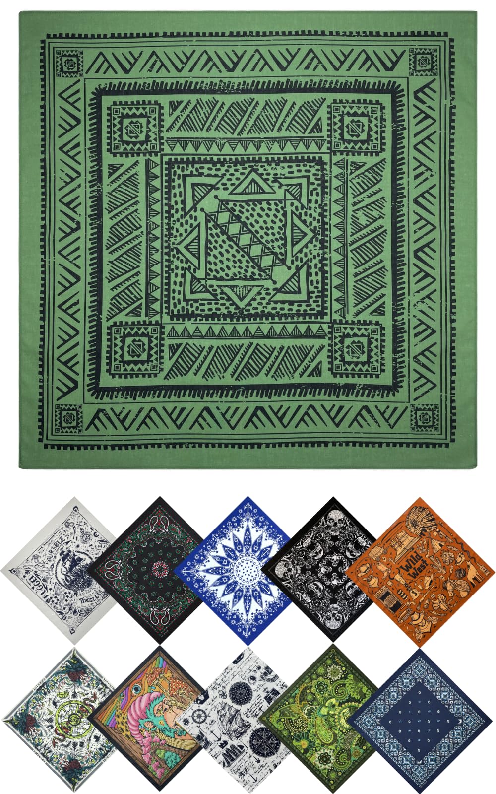 TERTIS Bandana Large Cotton Bandana for Adults, Stylish Handkerchief, Durag, Headband, Turban, Scarf, Black, Red, Blue, White (Tribal Green)
TERTIS Bandana Large Cotton Bandana for Adults, Stylish Handkerchief, Durag, Headband, Turban, Scarf, Black, Red, Blue, White (Tribal Green)