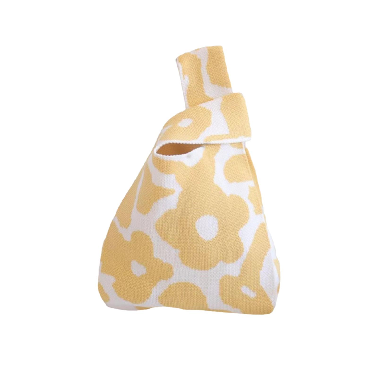 Вязаная сумка, симпатичная цветочная завязанная жилетка, женская вязаная сумка на запястье, модная и минималистичная маленькая сумочка One Size жёлтый