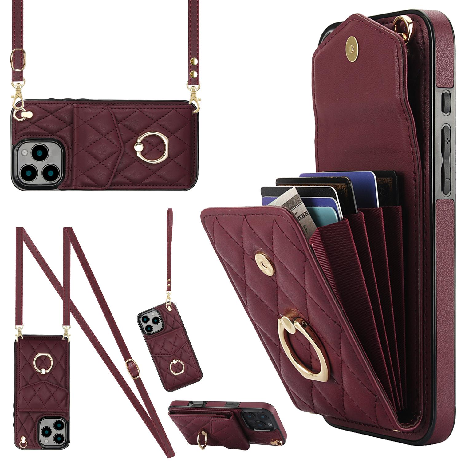 For iPhone 16 Pro Case Card Bag Leather+TPU Crossbody Phone Cover with Ring Kickstand Wine Red
For iPhone 16 Pro Case Card Bag Leather+TPU Crossbody Phone Cover with Ring Kickstand Wine Red