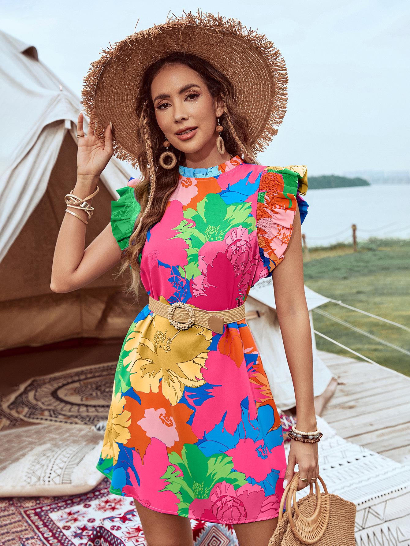 European & American Ruffle Sleeve Tropical Holiday Dress Extra Large рожевий
European & American Ruffle Sleeve Tropical Holiday Dress Extra Large рожевий