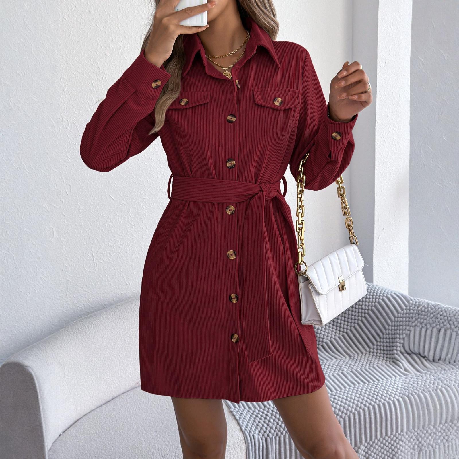 Женское модное повседневное однотонное платье-рубашка с длинными рукавами и кружевом на одной пуговице XL винный
Женское модное повседневное однотонное платье-рубашка с длинными рукавами и кружевом на одной пуговице XL винный